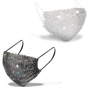 BLACK MESH RHONESTONE FASHION MASK